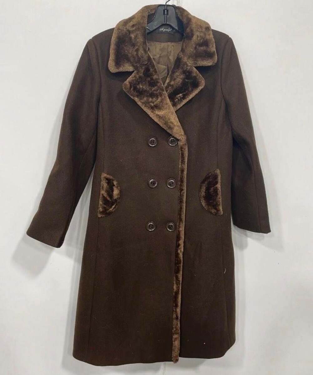Aprsfn Faux Fur Collar Double Breasted Wool Blend Pea Coat
